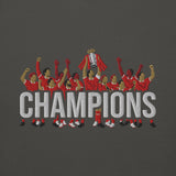 Liverpool-inspired vintage black hoodie with trophy-lift embroidery and CHAMPIONS lettering