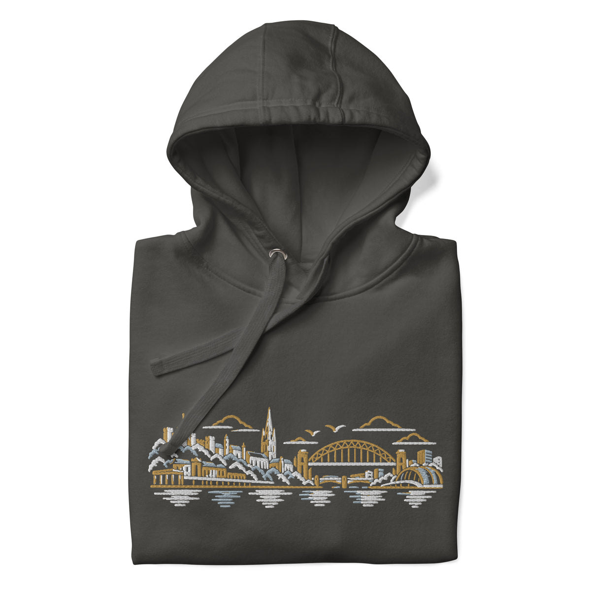 Newcastle United Inspired Newcastle Skyline Embroidered Football Hoodie in vintage black – front view