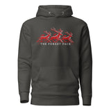 Nottingham Forest inspired Forest Pack red stags embroidered football hoodie in vintage black, embroidery and garment detail view