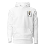 Alan Shearer Inspired Newcastle King Card Embroidered Football Hoodie in white, alternate front view