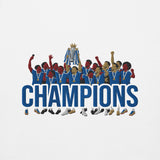 Chelsea Premier League Champions inspired embroidered football hoodie in white, product mockup view 2