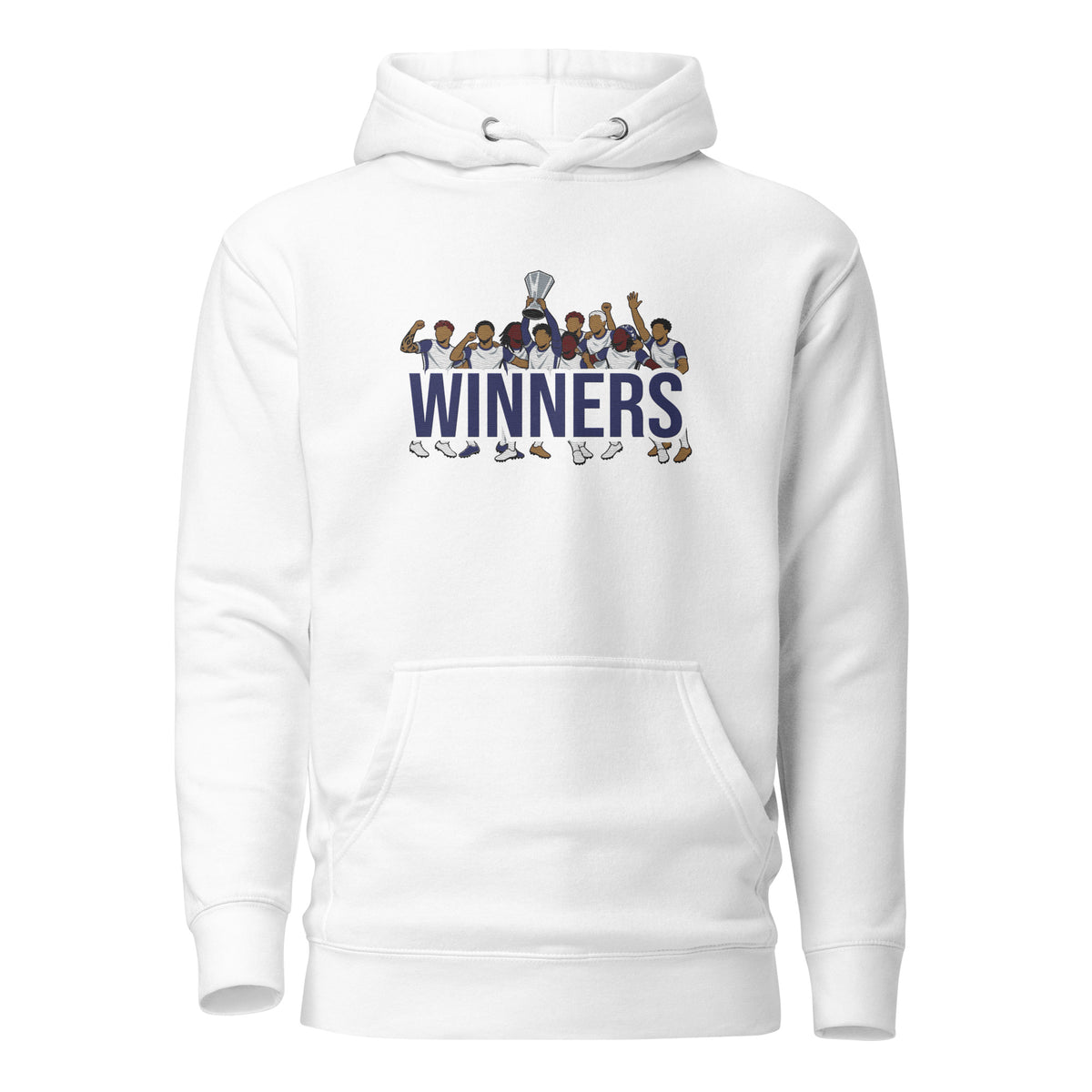 Tottenham Hotspur-inspired white hoodie with trophy-lift embroidery and WINNERS lettering