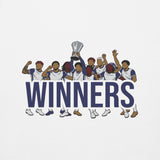 Tottenham Hotspur-inspired white hoodie with trophy-lift embroidery and WINNERS lettering