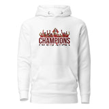 Liverpool-inspired white hoodie with trophy-lift embroidery and CHAMPIONS lettering