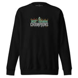Celtic-inspired black sweatshirt with trophy-lift embroidery and CHAMPIONS lettering