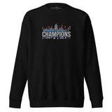 Manchester City-inspired black sweatshirt with trophy-lift embroidery and CHAMPIONS lettering