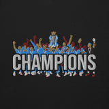 Manchester City-inspired black sweatshirt with trophy-lift embroidery and CHAMPIONS lettering