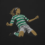 Henrik Larsson inspired Celtic embroidered football sweatshirt in black, front view alternate mockup