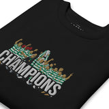 Celtic-inspired black sweatshirt with trophy-lift embroidery and CHAMPIONS lettering
