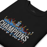 Manchester City-inspired black sweatshirt with trophy-lift embroidery and CHAMPIONS lettering