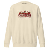 Liverpool-inspired bone sweatshirt with trophy-lift embroidery and CHAMPIONS lettering