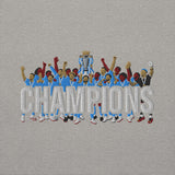 Manchester City-inspired carbon grey sweatshirt with trophy-lift embroidery and CHAMPIONS lettering