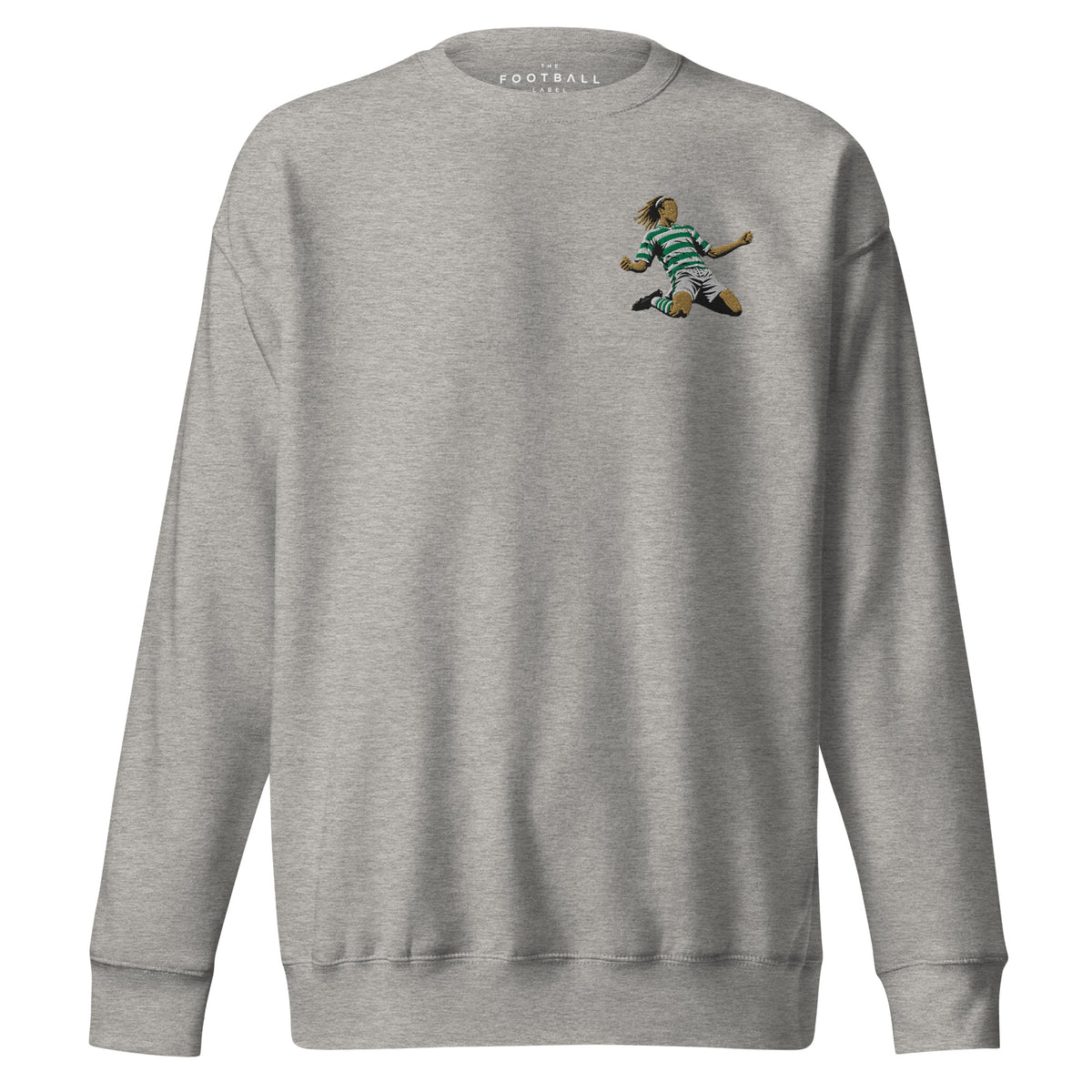 Henrik Larsson inspired Celtic embroidered football sweatshirt in carbon grey, front view alternate mockup