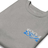 Close-up of Manchester 1894 Worker Bee embroidery on carbon grey sweatshirt