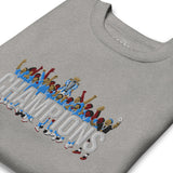 Manchester City-inspired carbon grey sweatshirt with trophy-lift embroidery and CHAMPIONS lettering