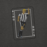 Alan Shearer Inspired Newcastle King Card Embroidered Football Sweatshirt in charcoal heather, front view