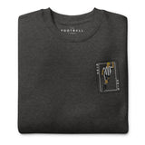 Alan Shearer Inspired Newcastle King Card Embroidered Football Sweatshirt in charcoal heather, alternate front view
