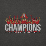 Liverpool-inspired charcoal heather sweatshirt with trophy-lift embroidery and CHAMPIONS lettering