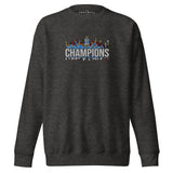 Manchester City-inspired charcoal heather sweatshirt with trophy-lift embroidery and CHAMPIONS lettering