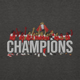 Arsenal-inspired charcoal heather sweatshirt with trophy-lift embroidery and CHAMPIONS lettering