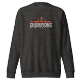 Arsenal-inspired charcoal heather sweatshirt with trophy-lift embroidery and CHAMPIONS lettering