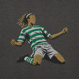 Henrik Larsson inspired Celtic embroidered football sweatshirt in charcoal heather, front view