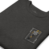 Alan Shearer Inspired Newcastle King Card Embroidered Football Sweatshirt in charcoal heather, design close-up
