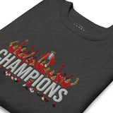 Liverpool-inspired charcoal heather sweatshirt with trophy-lift embroidery and CHAMPIONS lettering