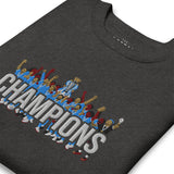 Manchester City-inspired charcoal heather sweatshirt with trophy-lift embroidery and CHAMPIONS lettering