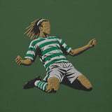 Henrik Larsson inspired Celtic embroidered football sweatshirt in forest green, front view