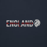 England World Cup Lion Embroidered Football Sweatshirt in navy blazer, front view