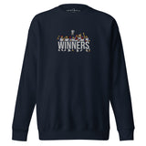 Full front view of Tottenham Hotspur-inspired navy blazer sweatshirt with trophy-lift embroidery and WINNERS lettering
