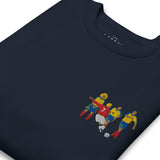 England v Colombia 1998 Embroidered Football Sweatshirt in navy blazer, embroidery detail close-up