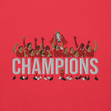 Liverpool-inspired team red sweatshirt with trophy-lift embroidery and CHAMPIONS lettering