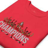Liverpool-inspired team red sweatshirt with trophy-lift embroidery and CHAMPIONS lettering