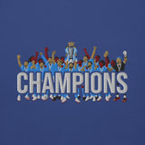 Manchester City-inspired team royal sweatshirt with trophy-lift embroidery and CHAMPIONS lettering