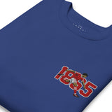 Close-up of Nottingham 1865 retro embroidery on team royal sweatshirt