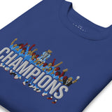 Manchester City-inspired team royal sweatshirt with trophy-lift embroidery and CHAMPIONS lettering