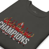 Liverpool-inspired vintage black sweatshirt with trophy-lift embroidery and CHAMPIONS lettering