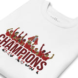 Liverpool-inspired white sweatshirt with trophy-lift embroidery and CHAMPIONS lettering